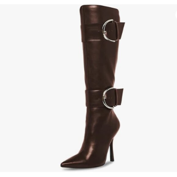 FSJ Women High Heel Boot Pointed Toe Stiletto Over the Knee High Boots Brown